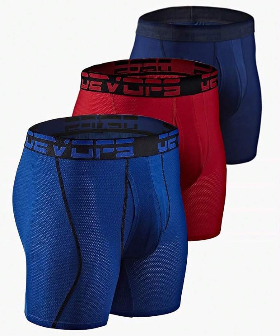 Men's Cool Dry Mesh Boxer Trunks 6-Inch Briefs, 3-Pack - 6吋(海軍藍/藍/紅) - 查看 1