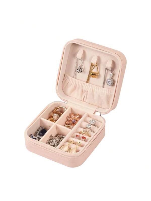 1 pieza Caja de joyería pequeña de PU, caja de joyería portátil para viajes, adecuada para anillos, colgantes, aretes, collares, pulseras, cajas de almacenamiento