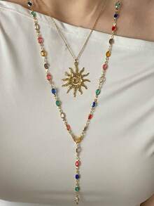 1/2pcs Fashionable & Elegant Colorful Crystal Flower Y-Shaped Necklace Set, Suitable For Party, Banquet, Date, Vacation, Daily Wear