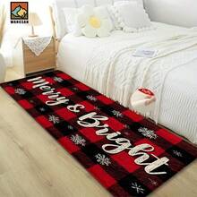 1set/1pc/2pcs Merry & Bright Pattern Bathroom Anti-Slip Mat, Made Of Artificial Cashmere Material With Fluffy Decoration, Suitable For Doors, Bathrooms, Kitchens And Other Occasions, Machine Washable, Non-Slip, Christmas Decoration, Can Be Given As A Gift To Friends, Men And Women