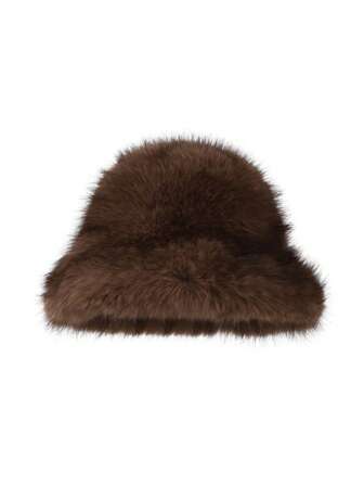 1pc Faux Fox Fur Bucket Hat, Faux Mink Fur Thick & Versatile High-End Fashion Cap