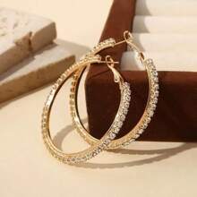 1 Pair Shiny Crystal Hoop Earrings, Colorful Fashion Round Rhinestone Earrings, Party Jewelry Gift