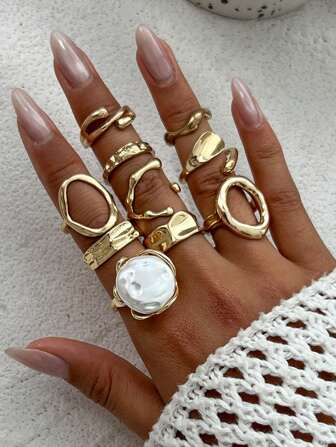 10 st/set ringset i punkstil, vintage geometriskt ringset för kvinnor, modernt personligt smycke i present, lämpligt för dagliga kläder och festaccessoarer