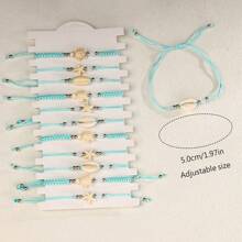 12pcs Starfish & Seashell Inspired Beaded Bracelets, Friendship Bracelet, Suitable For Women Beach Vacation
