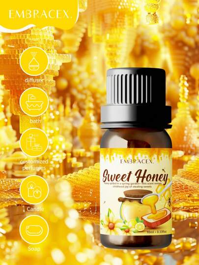 EMBRACEX. 10ml Fragranza di miele, olio essenziale di miele, fragranza per candele profumate al miele, adatto per la realizzazione di saponi fatti a mano, aromaterapia, olio essenziale dal dolce profumo, utilizzabile per diffusori di fragranza domestica, bucato, cucina, camera da letto, candele fai-da-te, saponi fatti a mano, fragranze, produzione di lozioni, uso quotidiano