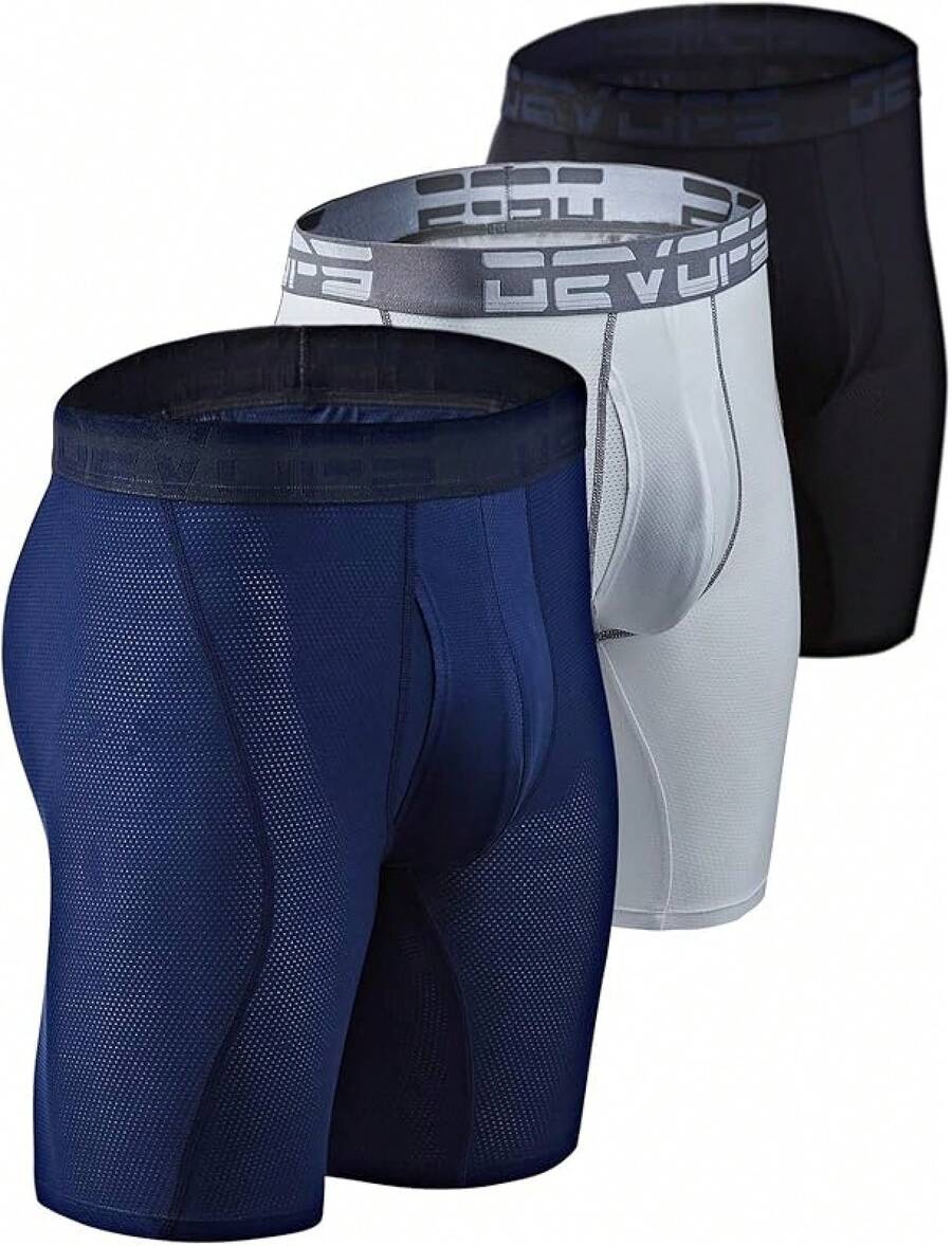Men's Cool Dry Mesh Boxer Trunks 6-Inch Briefs, 3-Pack - 9吋(黑色/海軍藍/白色) - 查看 1