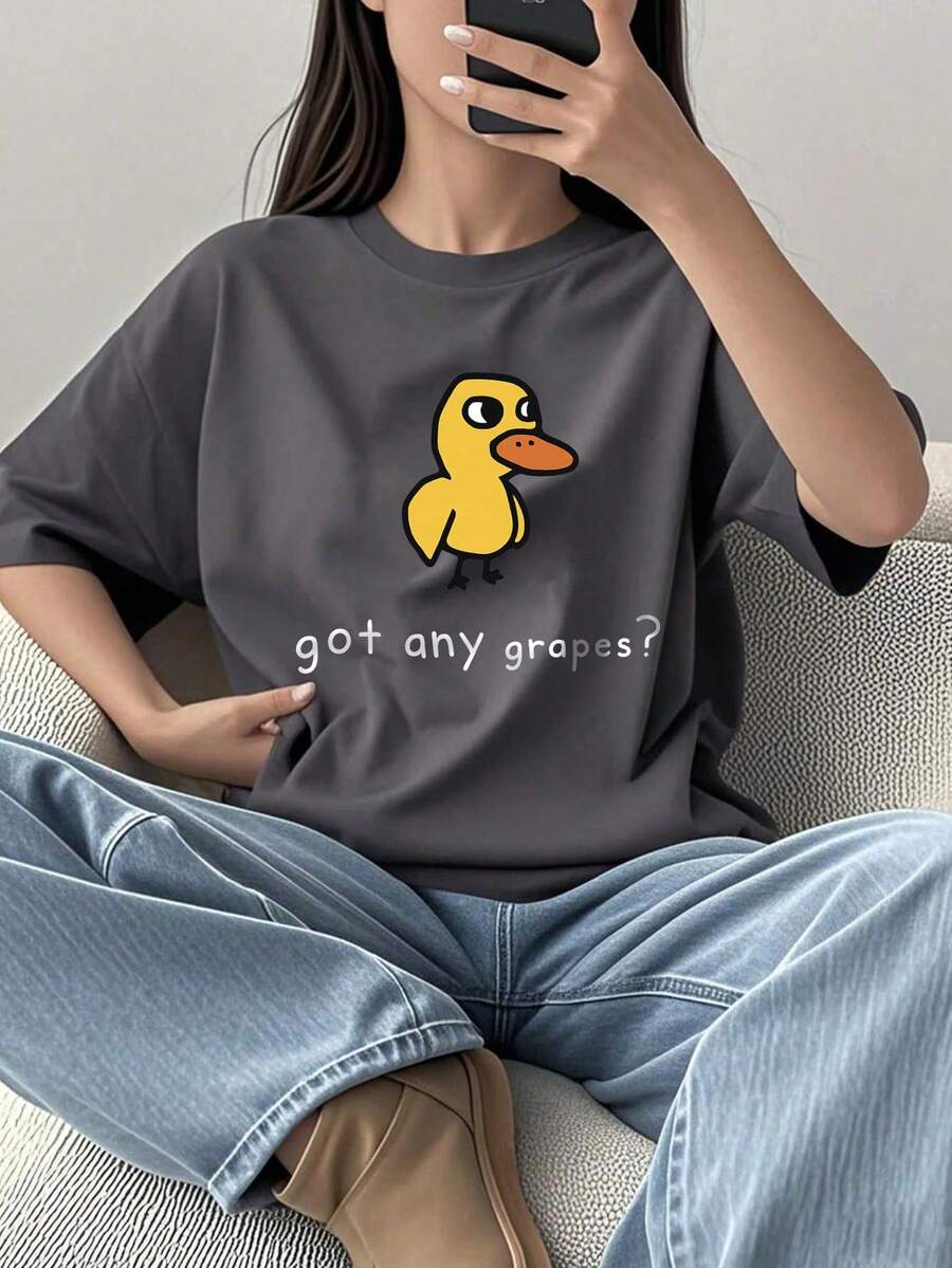 1 Pack Girls Casual Printed Crew Neck Short Sleeve T-Shirt Summer Student Youth Clothing - 深灰色 - 查看 1