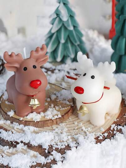Molde de silicona con aroma a Navidad en forma de reno 3D para hacer velas, molde de resina en forma de campana, reno y árbol para decoración y manualidades