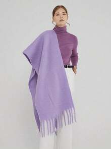 1pc Solid Color Scarf, Winter Warm Neck, Thickened Wool Knitted Thick Fringed Shawl, Can Be Worn - Multicolor - View 7