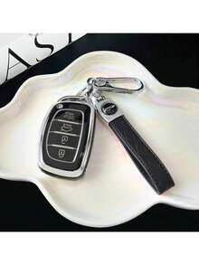 Easypie Selection Precise Logo Decorated Keyring Cover, Car TPU Pink/Black Silver/Purple/Black Gold Key Fob Shell Fit For 4 Buttons TPU Car Key Case Tuscon Santa Fe Reina Sonata Elantra Creta Ix 35 Ix 45 I10 I30 I40 Smart Key Cover