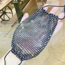 Maska na twarz z siateczki z ozdobnymi kryształkami, oddychająca, odpowiednia do klubu nocnego, na występy, na wiosnę/lato, na karnawał, bal maskowy