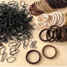 1209 pezzi Set di accessori per capelli da ragazza, fermagli per coda di cavallo in nylon di base, elastici per capelli in raso nero e marrone, fasce elastiche in colori neutri, strumenti per acconciature trecce, accessori per capelli per uso quotidiano