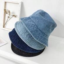 Chapéu Balde de Denim Unissex, Chapéu Balde Casual Lavado de Estilo Coreano na Moda com Aba Larga para Proteção Solar