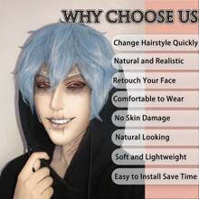 Synthetic Hair Short Blue Spiky Layered Straight Cosplay Wig With Bangs For Men Fancy Dress Glueless Heat Resistant Fiber Hair High Density Natural Looking Unisex Adults Dress Up Wig Short Straight Role Play Wig Anime Comic Cartoon Costume Wig For Party Holiday