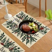 1 pieza/4 piezas/6 piezas Manteles individuales de lino con estampado de copos de nieve y árboles de Navidad, decoración navideña, adecuados para mesa de comedor, todo el año, manteles de mesa modernos y lavables, decoración del hogar, manteles individuales, posavasos, alfombrillas de cocina y comedor, decoraciones de fiesta interior y exterior, regalo ideal