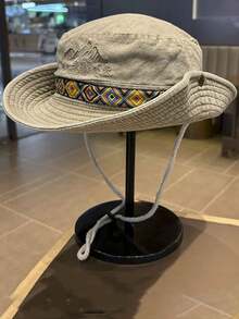 Boho Unisex Sombrero de sol de ocio al aire libre estilo vaquero Anti-UV para pesca para hombres con ala ancha (posición del botón y patrón de tela aleatorio) - A - Ver 14