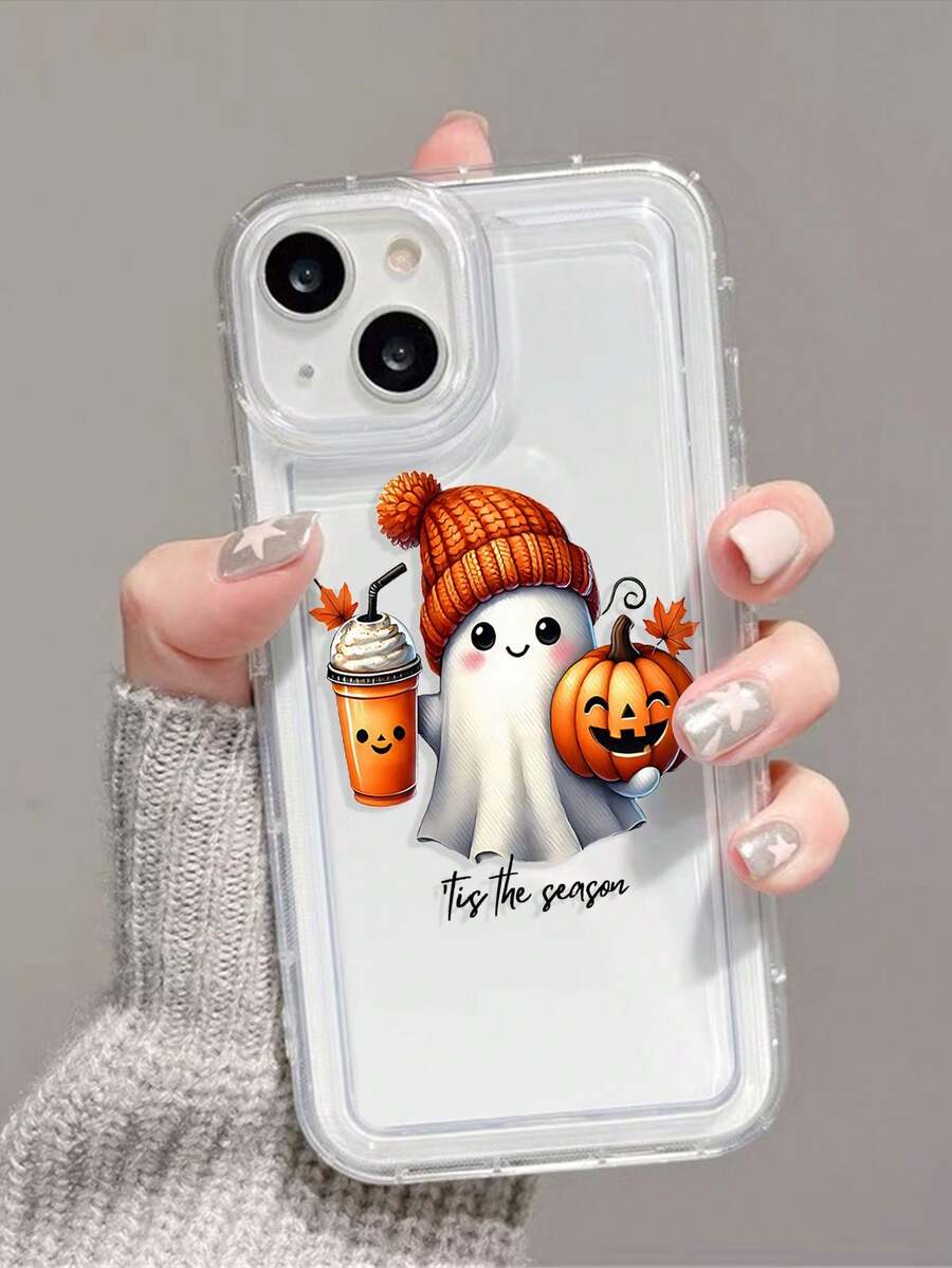 1pc Halloween Pumpkin & Ghost Pattern Transparent Air Cushion Full Coverage Anti-Slip Soft Phone Case Compatible With IPhone 11, 12, XR, 13, 13 Pro, 13 Pro Max, 14, 14 Pro, 14 Pro Max, 15, 15 Pro, 15 Plus, 15 Pro Max, 16, 16 Pro, 16 Plus, 16 Pro Max, Galaxy S25, Galaxy S25 Ultra, Galaxy S25 Plus Waterproof Shockproof Anti-Fall Scratch Resistant