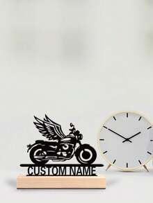 1 pieza Arte de metal con silueta de motocicleta personalizada y base de madera, decoración de sobremesa única, regalo personalizado perfecto para hombres - ideal para decoración del hogar, oficina, cafetería - ideal para San Valentín, Navidad, Año Nuevo, Acción de Gracias, multifuncional, duradero, ornamental, reutilizable, exquisito, elegante, de alta calidad, colorido, moderno, personalizado, único, impresión gráfica - Negro - Ver 5