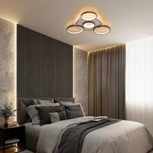 Modern 5-Ring Coffee LED Ceiling Light – Stepless Dimming With Remote Control, 3000K-6500K Adjustable, Stylish Flush Mount Fixture For Living Room, Bedroom, Kitchen - HY-pL0005-5H-cR - View 9