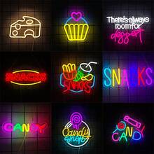 Letrero de neón de snacks, letrero de bar de snacks para decoración de pared de arte, tienda de pasteles y dulces, puesto de snacks, cueva de hombre, bares de café, letrero de luz de neón de snacks coloridos, alimentado por USB, fácil de instalar. - luz policromática - Ver 2