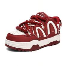 Q-AND Ladies Skateboard Shoes, Women's Outdoor Casual Sports Shoes 8 Colors Matching Women's Shoes Thick-Soled Casual Shoes Campus Sports Shoes Non-Slip Shock Absorption Thick Shoelaces Breathable Fabric Universal For All Seasons Suitable For Students, Outdoor Sports, Fashion Lovers - 紅色 - 查看 2