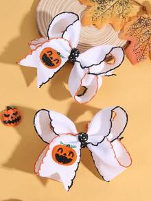 2/4pcs Halloween Pumpkin Bows Hair Clips,Fabric Embroidery Funny Pumpkin Spider Decor Hair Bows,Amusing Hair Accessories For Toddlers Halloween Gifts - Multicolor - View 12