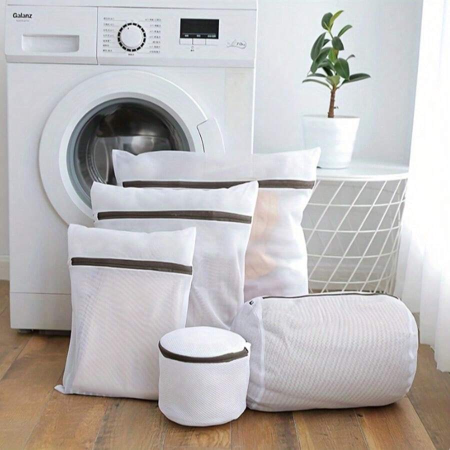 5pcs Woven Mesh Laundry Bags Set, Multipurpose Rectangular Zipper Closure, Durable Garment Care For Fine Fabrics & Sweaters, No Power Needed, Easy To Use & Reusable Travel Organizer