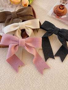 1 pieza Clip de pato coreano de punto con lazo, sensación de alta gama para mujeres, clip de cabello con cremallera a la mitad, accesorio de cabello con temperamento, clip de pato tejido de temperamento simple y versátil