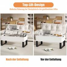 FXLTSBL Coffee Table, Height Adjustable Coffee Table, Pull-Out, Retractable Coffee Table, Separate Hidden Storage Compartment, Double Lifting Plate, Living Room Table, White - White - View 5