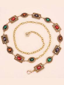 1件装女士腰带，新娘腰链，优雅闪亮波西米亚风彩色宝石纹理腰链，搭配连衣裙、礼服、婚礼、派对、节日秋季、万圣节 - A - 查看 2