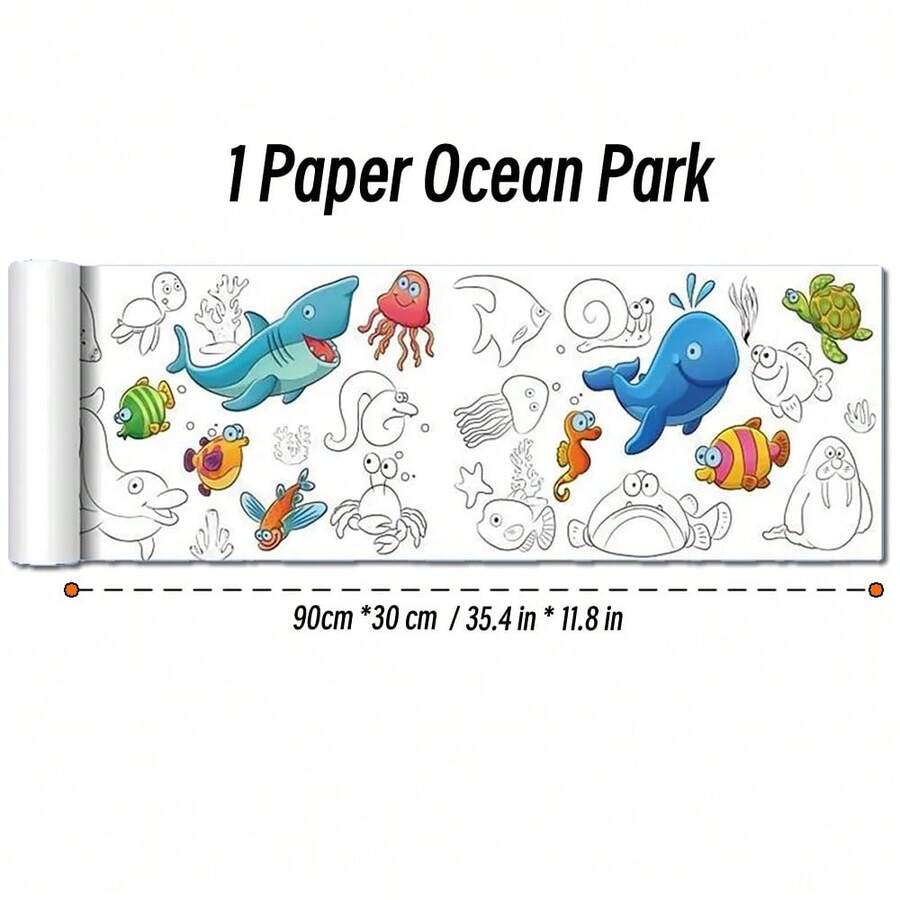 Rollo de dibujo de lienzo de animales de 90cm para niños, rollo de papel para colorear, relleno de Color, Graffiti, pintura cortada en papel, escuela educativa - 1 Parque del Océano de Papel - Ver 1