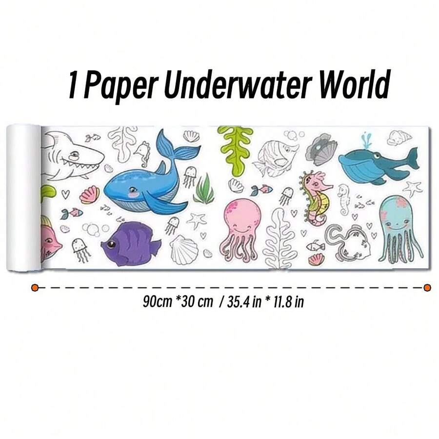Rollo de dibujo de lienzo de animales de 90cm para niños, rollo de papel para colorear, relleno de Color, Graffiti, pintura cortada en papel, escuela educativa - 1 Mundo oceánico de papel - Ver 1