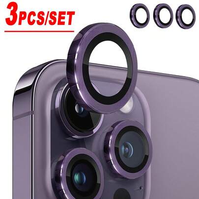ZYONS 3片/套紫色金属质感相机镜头保护膜，完美贴合，圆形后置摄像头镜头保护膜，兼容 17 Pro Max/17 Air/16 Pro Max/16 Pro/16 Plus/16/16E/15/14/13 Mini/12/11