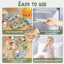 11pcs Silicone Feeding Set, Including Bear Plate, Bear Bowl, Bear Teething Feeder Bag, Bear Food Container With Lid And Ice Tray, Baby Bib, Water Droplet Cup (With 2 Lids, Can Be Used As Snack Cup Or Sippy Cup), Silicone Long Fork, Silicone Ball-Shaped Short Fork, Baby Food Masher, Baby Food Preparation Tools - Multicolor - View 9