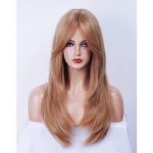 DLong Wavy Strawberry Blonde Wigs For Women Layered Synthetic Hair Wig With Bangs For Daily Party7001 - Blonde - 查看 3