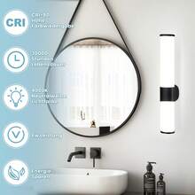 homefire 1/2ER Mirror Light Bathroom LED Wall Lamp 6W Bathroom Lamp Neutral White Light Color 4000K Side Mirror Wall Light Black Bathroom Lamp Mirror Cabinet Lighting 35cm - 黑色 - 查看 4