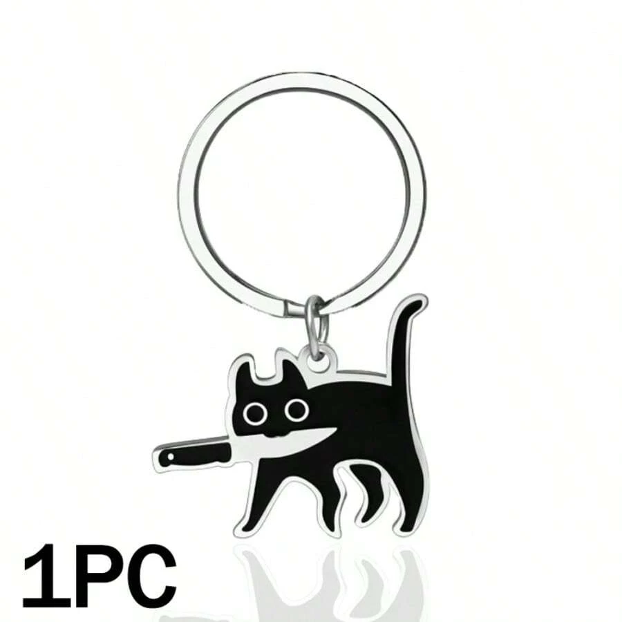 Elegant Cat Keychain Gift For Women - Adorable Black Cat Keyring, Purr-Fect Present For Cats Lovers, Unique & Funny Kitty Accessories - 黑色 - 查看 1
