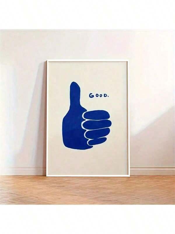 1pc Retro Thumbs Up Blue Canvas Print Wall Art Poster Eclectic Good Artwork For Living Room Minimalist Hand Drawn Style Room Home Decoration Party Gift No Framed Gifts Birthday Graduation