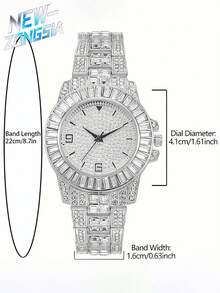 5 Pcs Hip Hop Gift Watch+Cross Pendant Necklace+Bracelet Creative Iced Out Miami Cuban Link Chain Jewelry Set For Men And Women - Silver - View 7