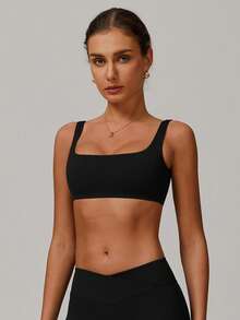 MASKERT 女士运动短款上衣，瑜伽服，运动服，跑步健身上衣，柔软透气，适合日常穿着，黑色 - 黑色 - 查看 4