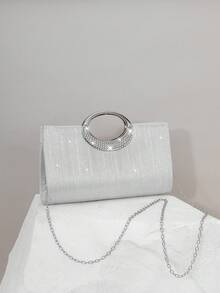 轻盈时尚的商务风钻石装饰迷你水桶包，优雅的银色条纹装饰手提包，配有金属链条肩带，魅力十足的手拿包，奢华精致，低调奢华，水钻点缀，适合派对女孩、女士、新娘的完美聚会，与新年装束和女士派对礼服完美搭配。这款派对包适合派对、婚礼、舞会晚宴/舞厅舞蹈，与舞会配饰和沙滩包完美搭配。 - 銀色 - 查看 2