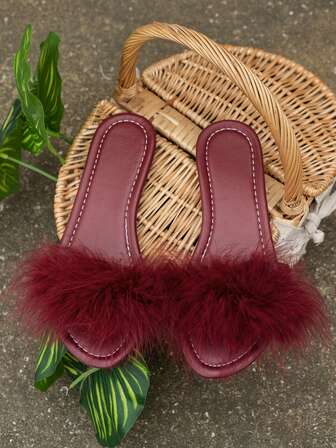 Fjäder Preppy College Naturlig Fjäder Semester Sommar Hemtofflor