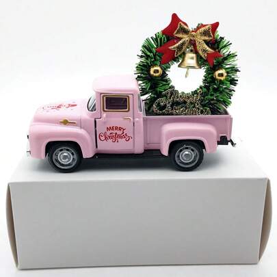 Christmas Mini Metal Truck With Wreath Vintage Pickup Car Model For Xmas Centerpiece Holiday Party Table Decorations Kitchen Farmhouse Tiered Tray Decor