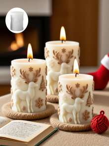 1pc Cheerful Christmas Reindeer (Snowy Stroll) Cylindrical Aromatherapy Candle Silicone Mold - Cute Reindeer Design For DIY Candles/Resin/Gypsum Crafts, Ideal For Christmas Decor & Handmade Holiday Gifts, Easy To Demold/Clean & Reusable - White - View 2