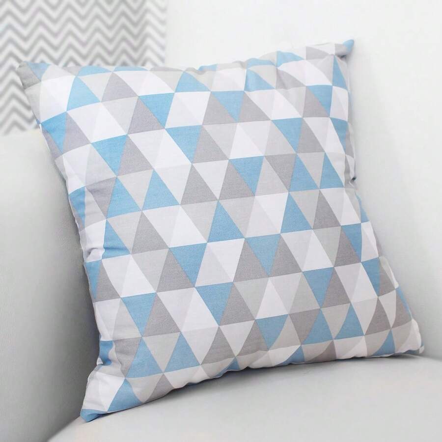 Printed Decorative Pillow With Full Zipper, Super Washable - Blue Diamond - View 1
