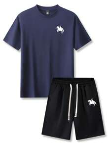 Men's Summer Letter Print Short Sleeve T-Shirt And Shorts Set, Fashion Casual Beach Vacation Fishing Basketball Camping Gym Outdoor Top With Pocket Elastic Waist Drawstring Pants 2 Piece Set, Gift For Boyfriend/Husband - Multicolor - View 2