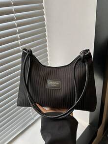 2025 New Casual Large Capacity Crease Striped Fresh Commuting Solid Color Shoulder Underarm Handbag - Black - View 7