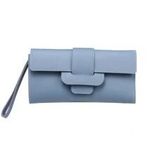 Cartera de Mujer con Patrón de Lichi, Cartera con Cremallera, Color Caramelo, Clutch Multifuncional - azul claro - Ver 12