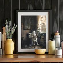 1 pieza Fantasma en el inodoro, Arte del fantasma en el baño, Academia oscura, Decoración de Halloween, Arte de pared para el baño, Decoración de baño, Pintura al óleo victoriana