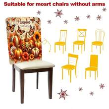 1pc/4pcs/6pcs/10pcs Autumn Series Pumpkin & Floral Butterfly Pattern Plush Chair Cover, Removable Short Plush Material Chair Slipcover, Chair Back Protector Cover, Suitable For All Seasons, Holiday Decor Chair Cover, For Dining Room, Living Room, Home Chair Protection, With Back Protection, Applicable To Dining Room, Office, Living Room, Hotel And Home Decor